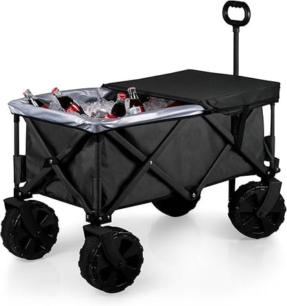 Adventure Wagon Elite Beach Cooler Cart with Table Top Lid Portable All -Terrain Rolling Picnic Time Wagon